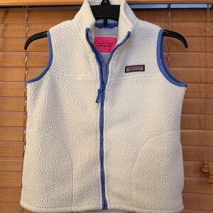 Vineyard Vines Kids Ivory and Blue Fleece Vest